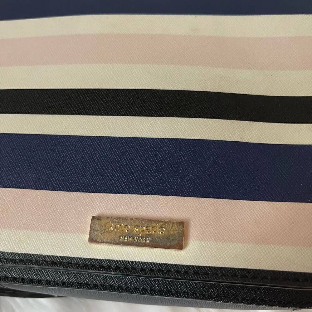 Kate Spade New York tricolor stripes Beige light pink & Navy blue cross body bag